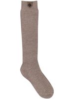 Brunello Cucinelli chaussettes en maille métallisée à design nervuré - Marron