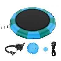 VEVOR opblaasbare watertrampolineladder, waterdicht, slijtvast, duurzaam watertrampolines 4,57 m springoppervlak, springplatform waterpark zwembadtrampoline, speelgoed blauw en groen