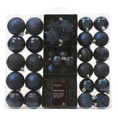 Kerstballen en ornamenten - 40x - kunststof - donkerblauw - mix Kerstballen en ornamenten - 40x - kunststof - donkerblauw - mix