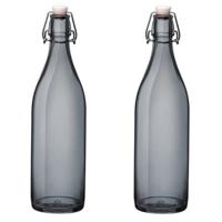 Bormioli rocco waterfles met beugeldop - 3x stuks - grijs transparant - 1000 ml - Giara home deco fl - thumbnail