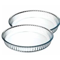 2x stuks ovenschaal rond - Transparant - Glas - Diameter 32 cm