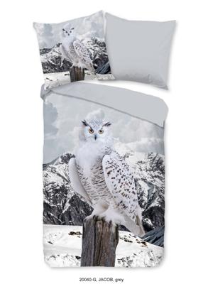 Good Morning Dekbedovertrek "sneeuwuil in de sneeuw" - Grijs - (135x200 cm) - Katoen