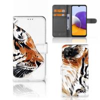 Hoesje Samsung Galaxy A22 4G | M22 Watercolor Tiger | Portemonnee hoesje