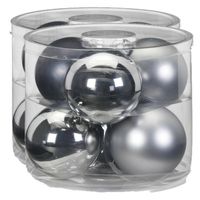 12x stuks glazen kerstballen 10 cm grijs glans en mat - Kerstbal - thumbnail