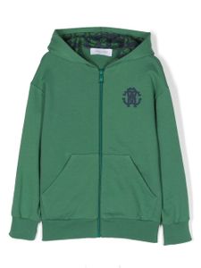 Roberto Cavalli Junior hoodie zippé à logo brodé - Vert