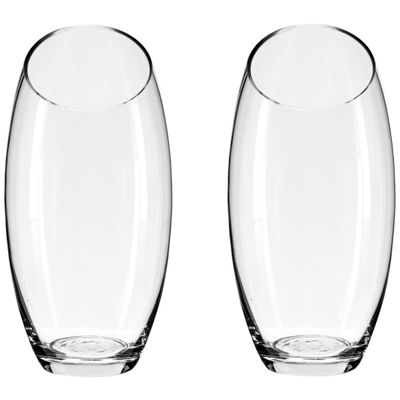 Bloemenvaas - 2x - Ovaal model - transparant - glas - H23 x D14 cm