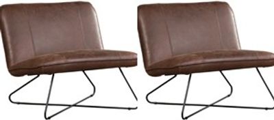 Set van 2 Bruine leren industriële fauteuils zonder armleuning Smile - Vintage Leer Brown (bruin leer)