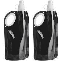 Waterfles/drinkfles opvouwbaar - 2x - zwart - kunststof - 770 ml - schroefdop - waterzak - Drinkflessen - thumbnail