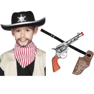 Verkleed cowboy hoed/holster met een revolver voor kinderen