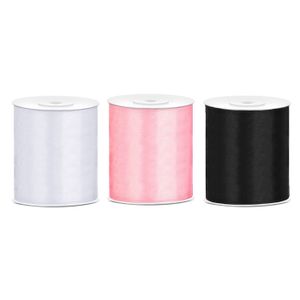 3x rollen hobby decoratie satijnlint zwart-wit-licht roze 10 cm x 25 meter