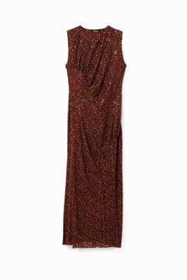 Fluwelen slim fit midi-jurk - BROWN - XL