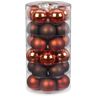 Kerstballen - 30x st - kastanje bruin - D6 cm - glas - mat/glans - kerstversiering