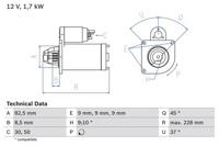 Startmotor / Starter BOSCH, Spanning (Volt)12V, u.a. für Saab, Opel, Fiat, Lancia, Vauxhall, Alfa Romeo