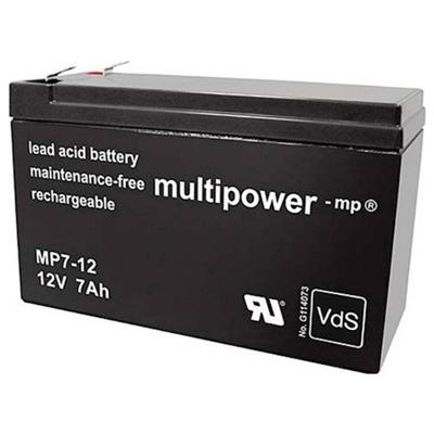 multipower MP7-12 Loodaccu 12 V 7 Ah Loodvlies (AGM) (b x h x d) 65 x 102 x 151 mm Kabelschoen 4.8 mm Onderhoudsvrij, Geringe zelfontlading, VDS-certificering
