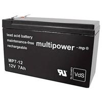 multipower MP7-12 Loodaccu 12 V 7 Ah Loodvlies (AGM) (b x h x d) 65 x 102 x 151 mm Kabelschoen 4.8 mm Onderhoudsvrij, Geringe zelfontlading, VDS-certificering