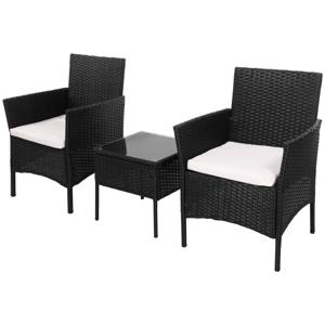 Springos Tuinset - 3 Delig - Stoelen - Tafel - Rotan - Zwart/ Ecru