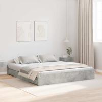Opbergbedframe met lade Beton Grijs 200 x 200 cm Bewerkt hout