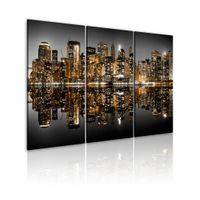 Schilderij - New York City - Zee van Lichten, Goud/Grijs, 3luik, Premium print - thumbnail