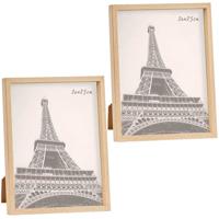 Fotolijst - 2x stuks - houtlook - kunststof/glas - 27 x 22 cm - voor foto van 20 x 25 cm - staand/ha