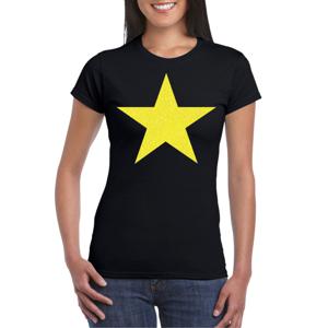 Verkleed T-shirt voor dames - ster - zwart - geel glitter - carnaval/themafeest