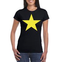 Verkleed T-shirt voor dames - ster - zwart - geel glitter - carnaval/themafeest - thumbnail