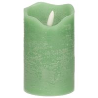 LED kaars/stompkaars - mintgroen - D7,5 x H12,5 cm - timer - 3D vlam