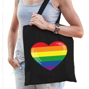 Gaypride regenboog hart katoenen tas zwart