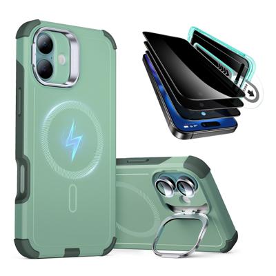iPhone 16 Cyber Tough Case with Stash Stand Privacy Protection Bundle - Light Green