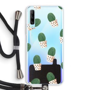 Cactusprint roze: Huawei P Smart Pro Transparant Hoesje met koord