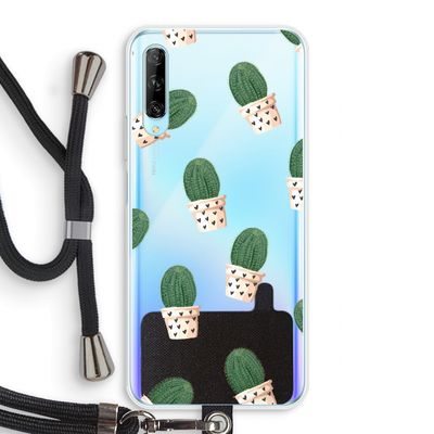 Cactusprint roze: Huawei P Smart Pro Transparant Hoesje met koord