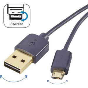 Renkforce USB-kabel USB 2.0 USB-A stekker, USB-micro-B stekker 1.00 m Zwart Stekker past op beide manieren, Vergulde steekcontacten RF-4139064