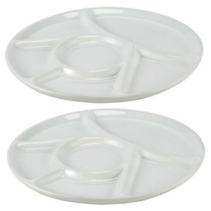 2x Witte fondue/gourmet/bbq borden 22,7 cm 6 vakken