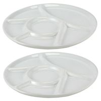 2x Witte fondue/gourmet/bbq borden 22,7 cm 6 vakken