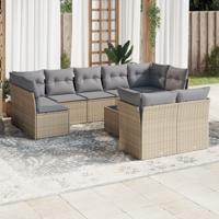 10-delige Loungeset met kussens poly rattan beige