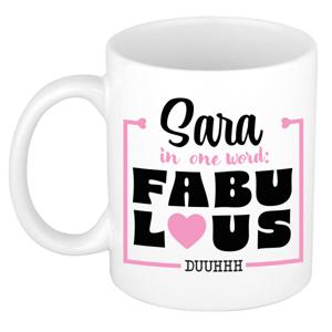 Naam mok Sara - wit - Fabulous - keramiek - 300 ml - cadeau collega beker