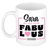 Naam mok Sara - wit - Fabulous - keramiek - 300 ml - cadeau collega beker - thumbnail