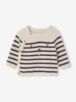 Marinière trui baby's van katoen gemêleerd beige