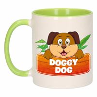 Kinder honden mok / beker Doggy Dog groen / wit 300 ml   -