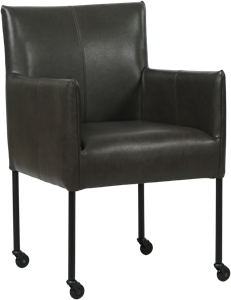 Donkergrijze leren moderne kuipstoel Desire - poot rond zwart met wiel - Granada leer Graphite (donkergrijs leer)
