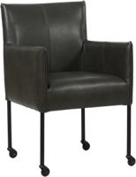 Donkergrijze leren moderne kuipstoel Desire - poot rond zwart met wiel - Granada leer Graphite (donkergrijs leer)