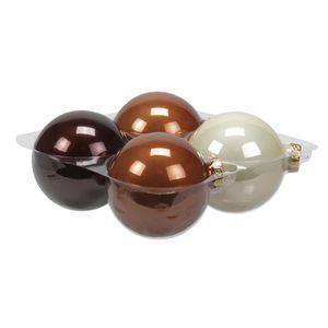 Othmar Decorations Grote kerstballen - 4x st - natuur tinten - 10 cm - glas   -