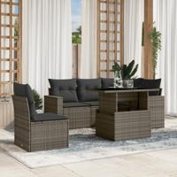 6-delige Loungeset met kussens poly rattan grijs