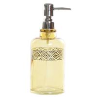 Items Zeeppompje/zeepdispenser - geel - transparant - glas - 400 ml - navulbaar - keuken/badkamer