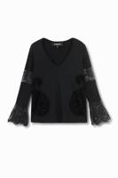 Shirt met wijd uitlopende mouwen en ingezette delen - BLACK - S