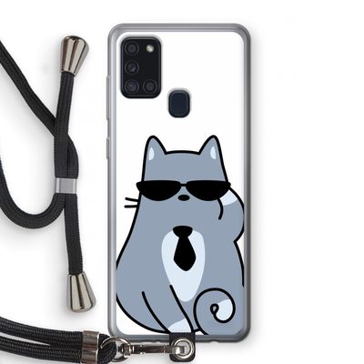 Cool cat: Samsung Galaxy A21s Transparant Hoesje met koord