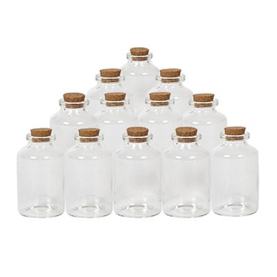 18x Kleine transparante glazen flesjes met kurken dop 30 ml