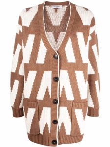 Valentino Garavani cardigan à logo en intarsia - Marron