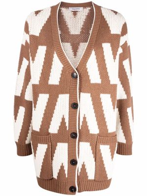 Valentino Garavani cardigan à logo en intarsia - Marron