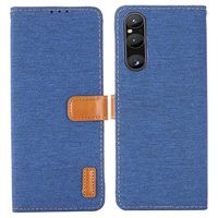 Sony Xperia 1 V Jeans Series Portemonnee Hoesje - Blauw