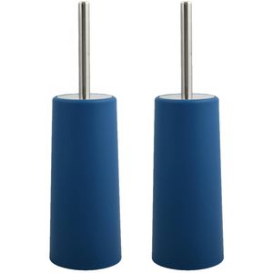 MSV Toiletborstel houder/WC-borstel - 2x - marine blauw - kunststof - 35 cm - Toiletborstels